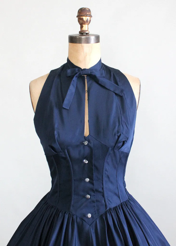 Vintage Late 1940s Taffeta Halter Party Dress and Bolero Jacket