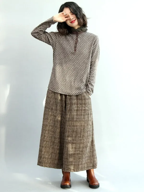 Vintage Loose Wide Leg Checkered Elastic Waist Pants