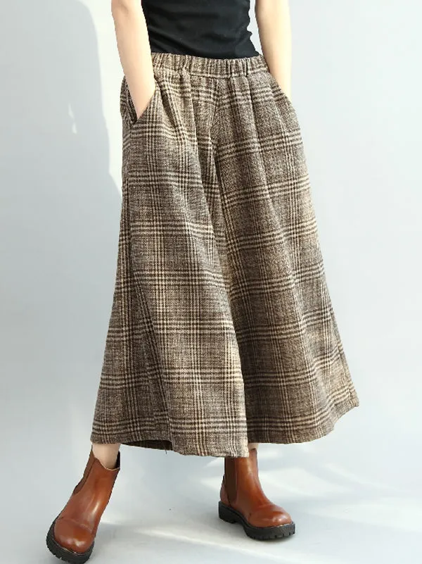 Vintage Loose Wide Leg Checkered Elastic Waist Pants