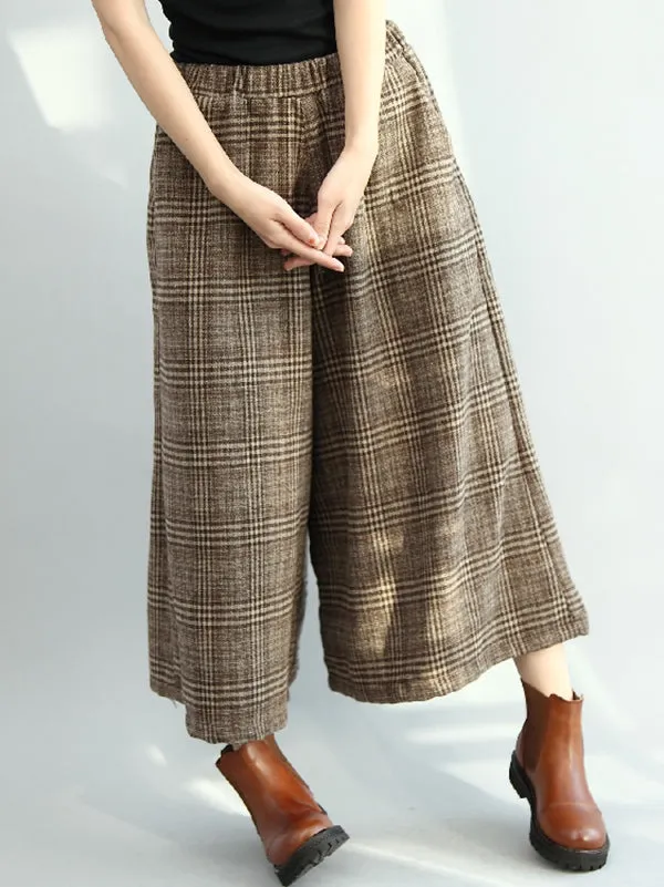 Vintage Loose Wide Leg Checkered Elastic Waist Pants