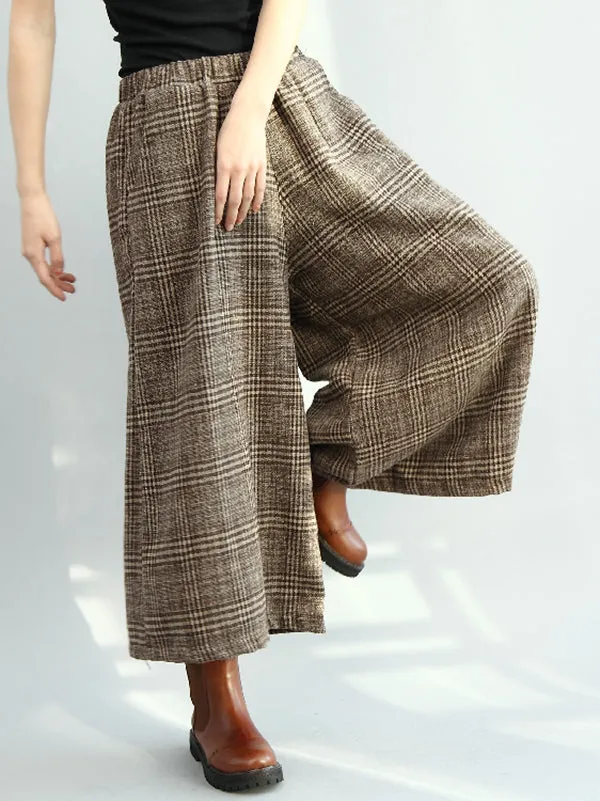 Vintage Loose Wide Leg Checkered Elastic Waist Pants