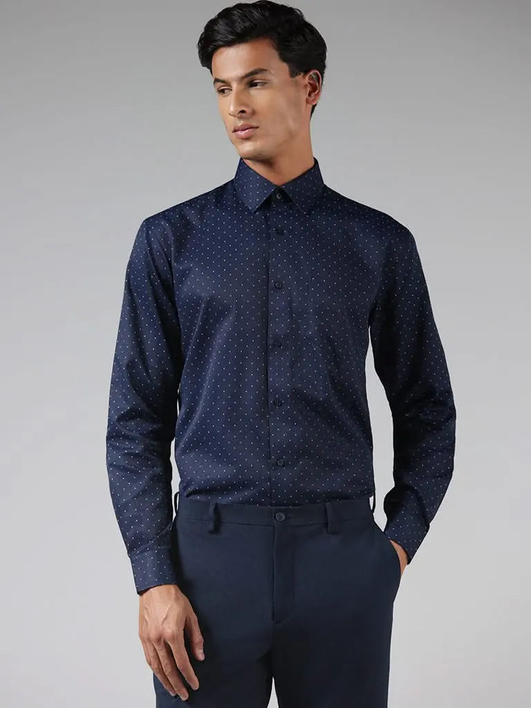 WES Formals Navy Dotted Relaxed Fit Shirt