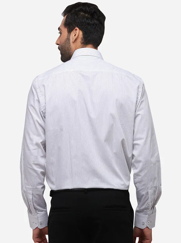 White & Black Striped Regular Fit Formal Shirt | JadeBlue