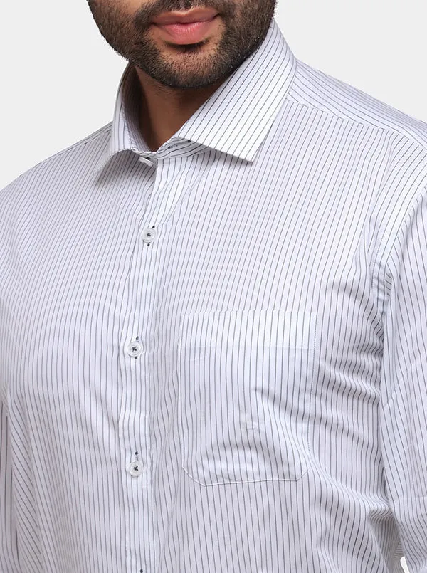 White & Black Striped Regular Fit Formal Shirt | JadeBlue