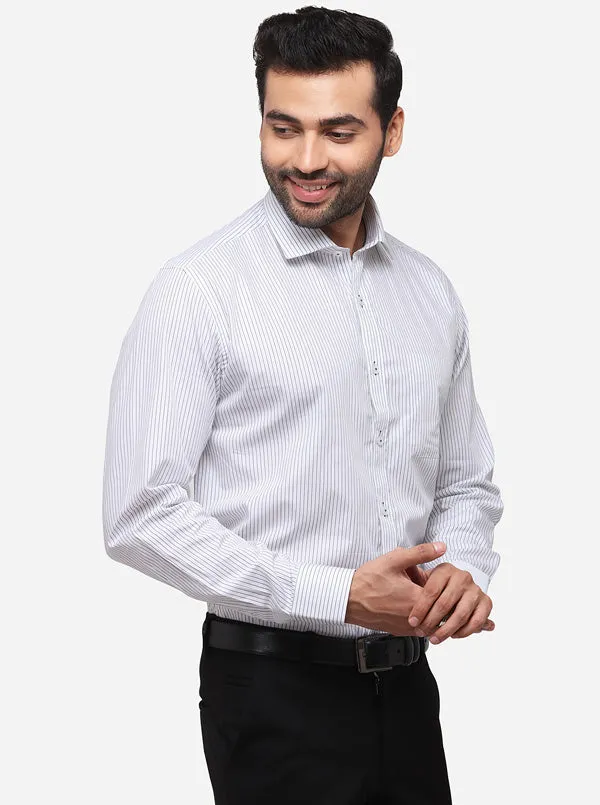 White & Black Striped Regular Fit Formal Shirt | JadeBlue