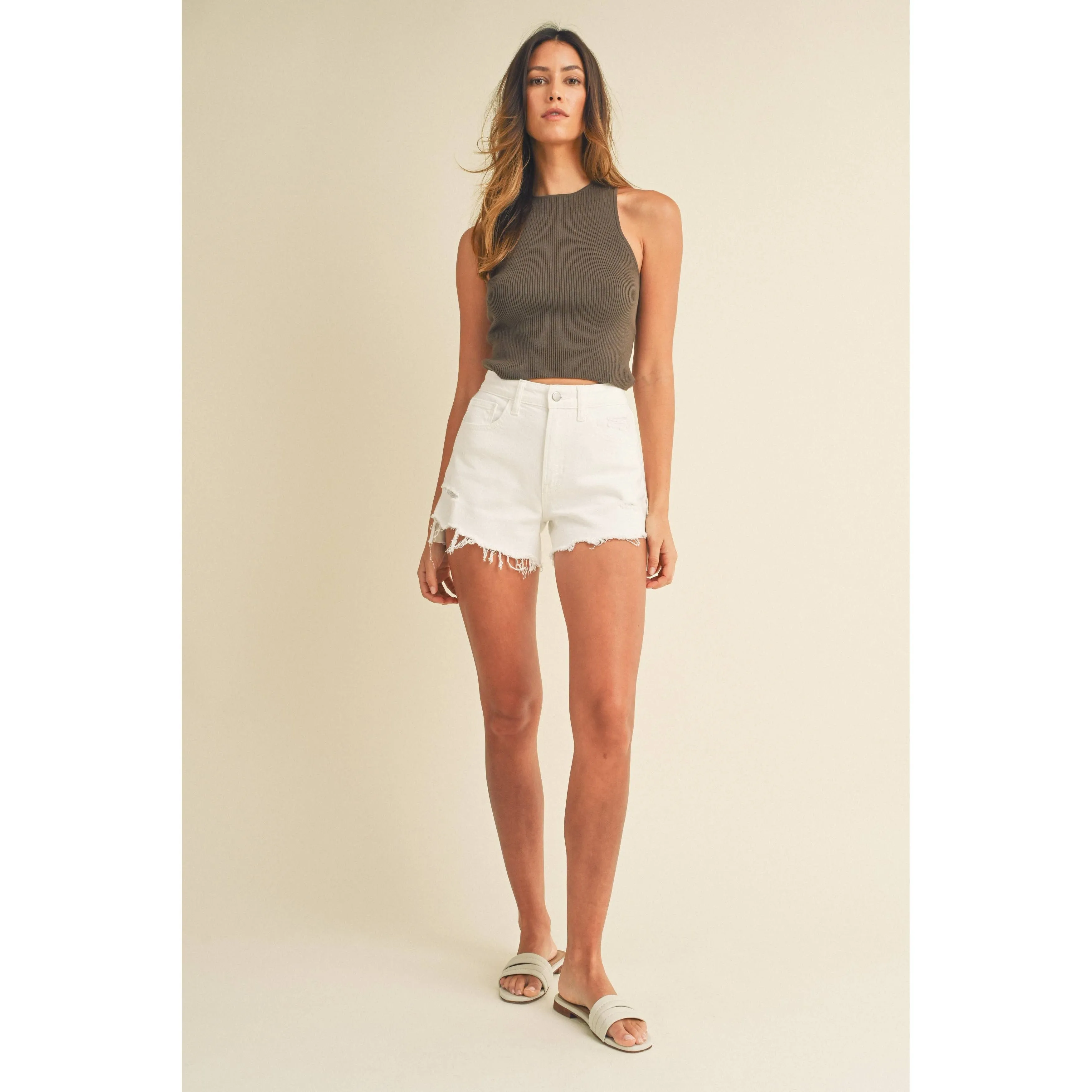 White Vintage Frayed Hem Short