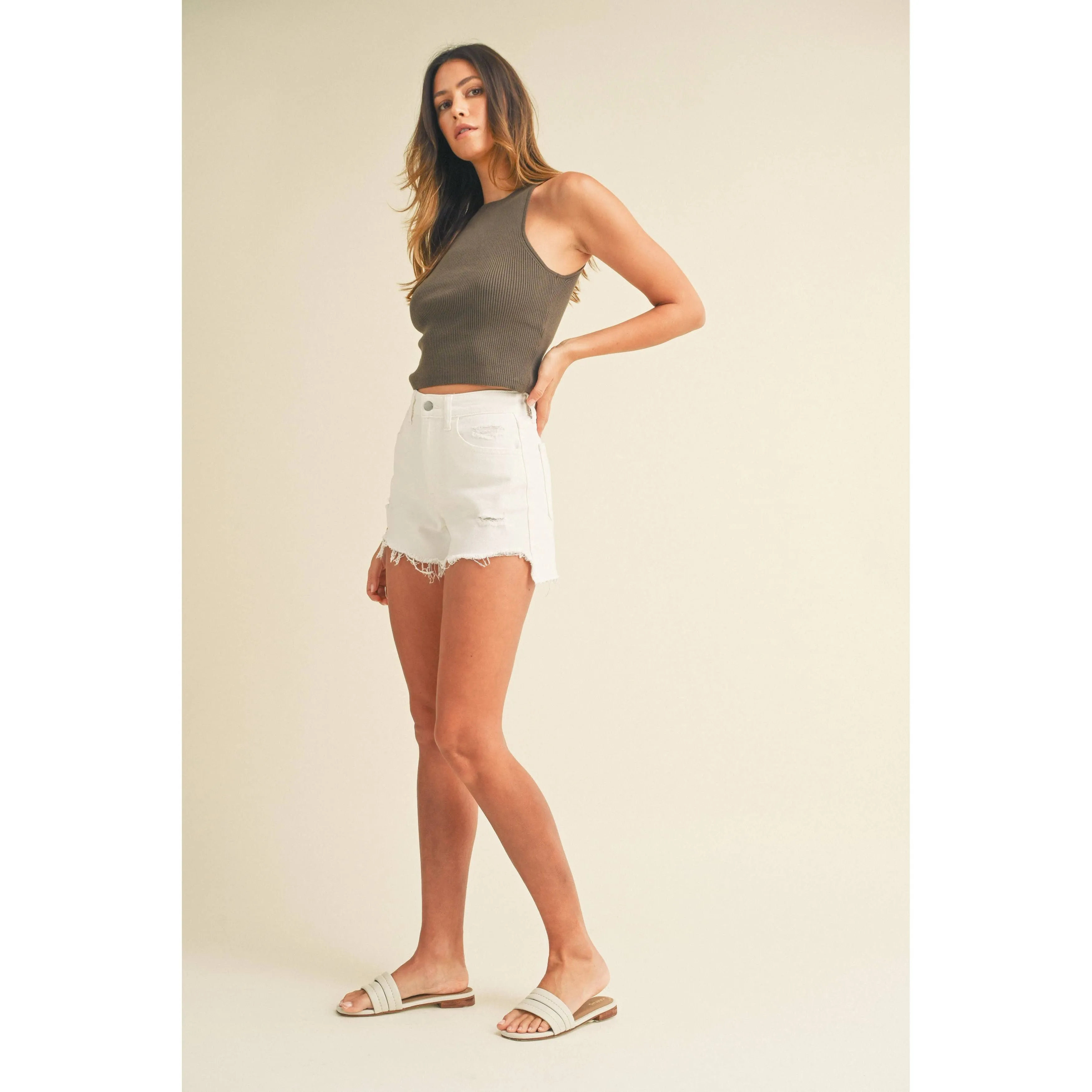 White Vintage Frayed Hem Short