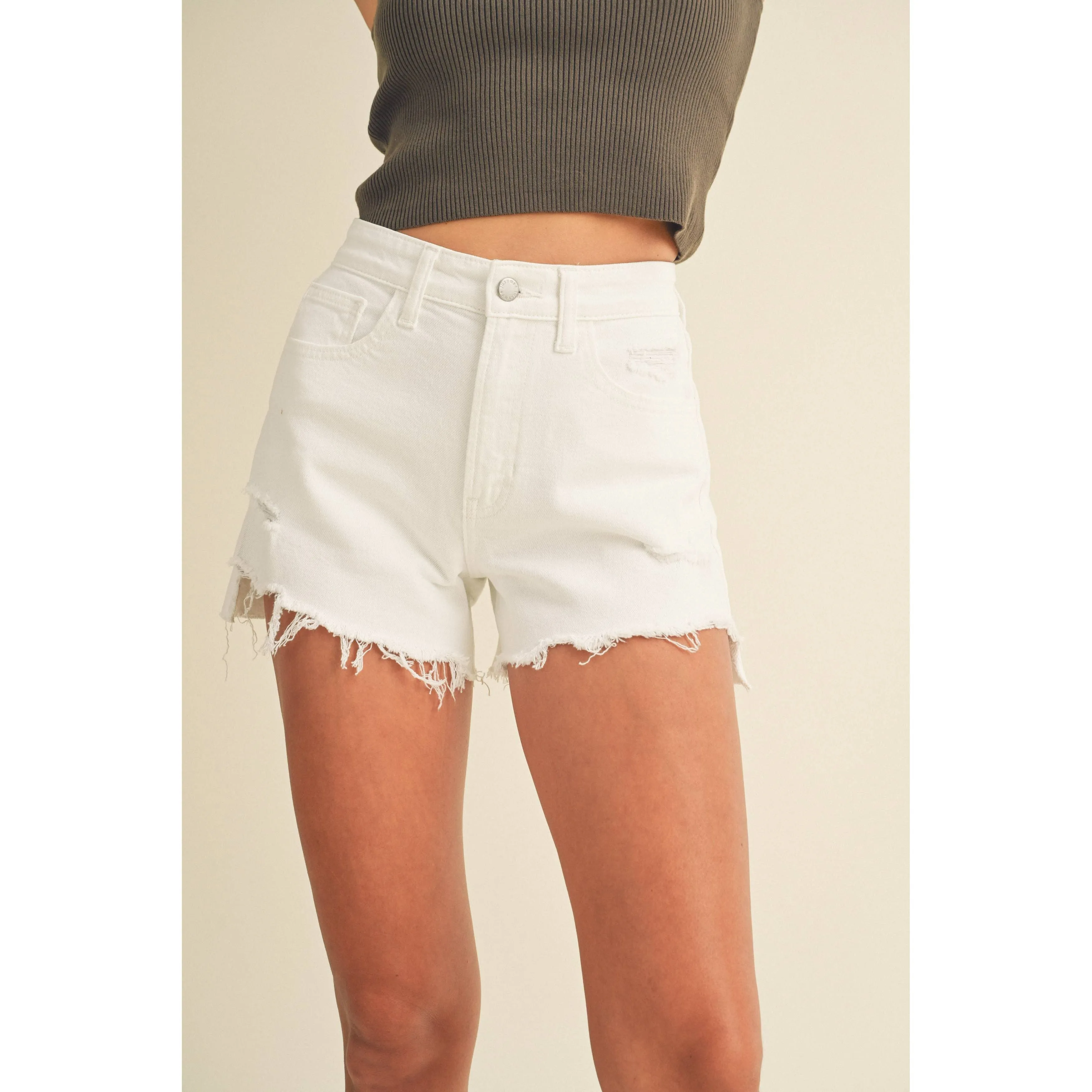 White Vintage Frayed Hem Short