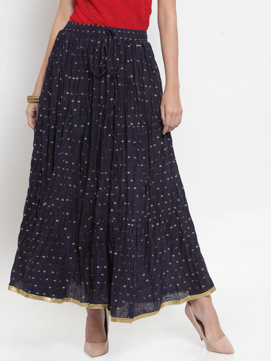 Women'S Navy Blue Bandhani Maxi Skirt