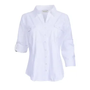 Women's Roll Up Sleeves, 100% Cotton Classic White Shirt. Style# 197W