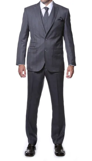 Zillo Grey Blue 3 Piece Vested Slim Fit Plaid Suit