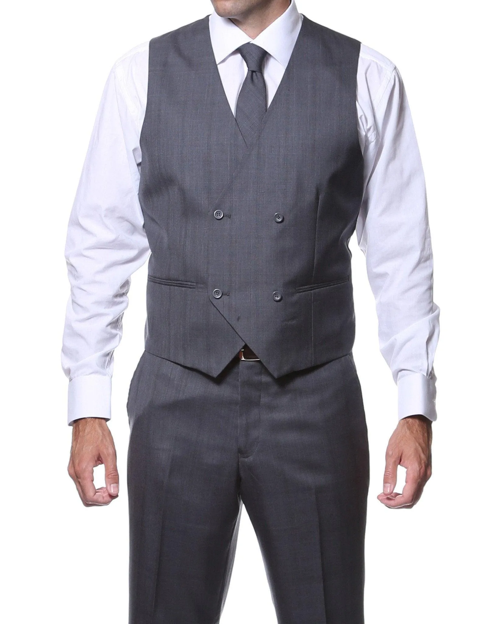 Zillo Grey Blue 3 Piece Vested Slim Fit Plaid Suit